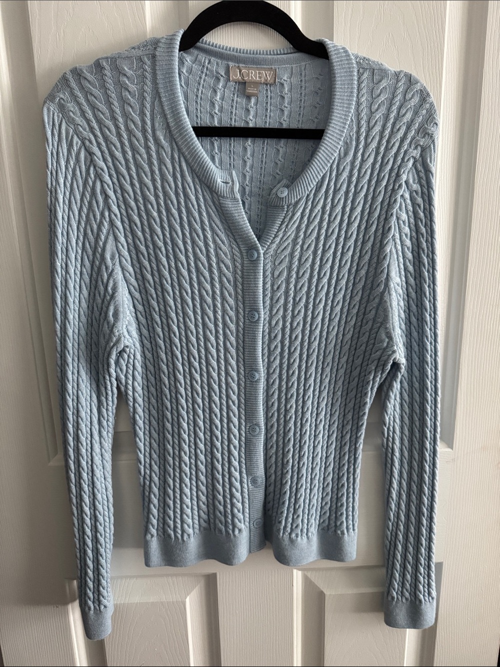 J. Crew Light Blue Cable Knit Button Cardigan